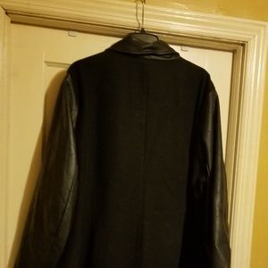 Faux leather sleeve coat